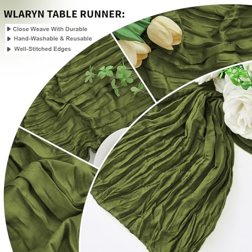 16 Pack Olive Green Cheesecloth Table Runner 21.5 x 120 Inches Boho Gauze Table Runners 10FT Long Cheese Cloth Table Runner for Bridal Shower Baby Shower Birthday Party Wedding Decor - Image 5