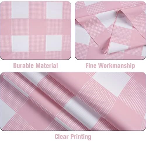 Kesfey 12 Packs Pink Gingham Tablecloth 54 x 108 Inches Pink and White Checkered Table Cloths Party Picnic Disposable Table Covers Splashproof Plastic Checkered Gingham Tablecover for Dinners Party - Image 4