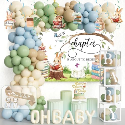 Party Inspo A New Chapter Begins Baby Shower Decorations – 109 PCs A New Chapter Baby Shower Theme Party Supplies with Backdrop, Balloon Garland, Cake Topper, Balloon Boxes by Unknown