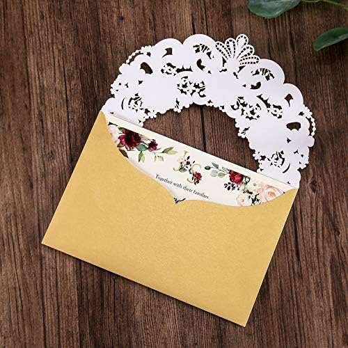 DORIS HOME 50pcs Gold BLANK Laser Cut Flora Lace invitation Cards with Envelopes for Wedding Invitations, Bridal Shower, Engagement, Birthday, Bachelorette Party, Baby Shower - Image 5