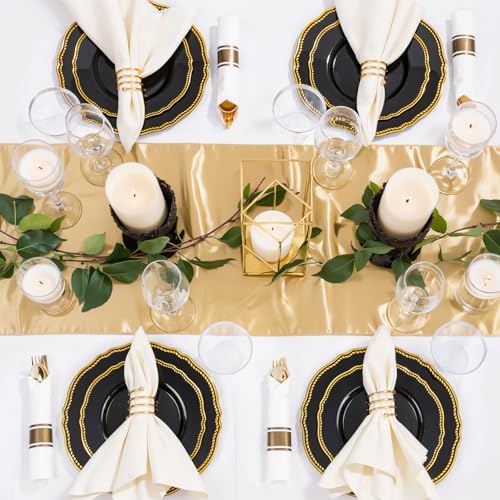 Hioasis 175 Pcs Black and Gold Plastic Plates Wedding & Party - Image 7