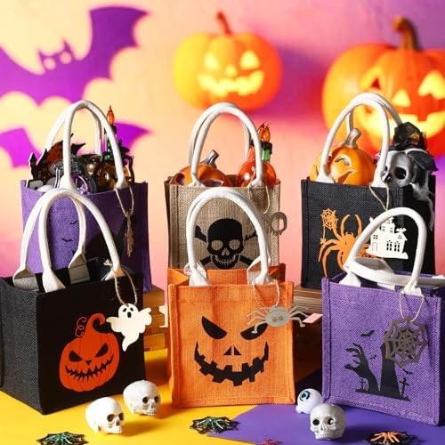 Sweetude 12 Pack Halloween Linen Burlap Bags with Tags,Spooky - Image 4
