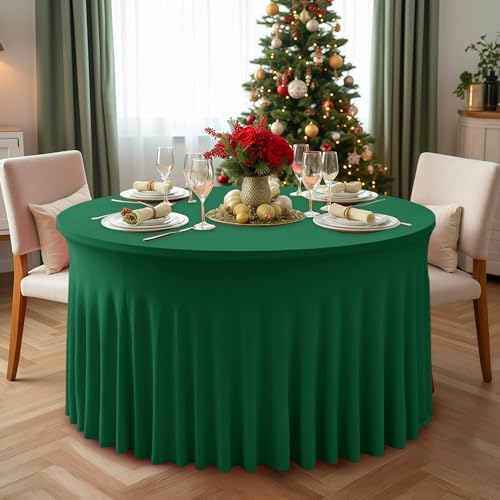 6 Pack Hunter Green Spandex Table Covers for Christmas, 60 Inch Round - Image 3