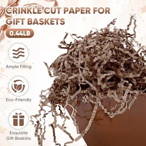 AFOROEOA 5 Pack Brown Baskets for Gifts Empty, 12x10x4” Kraft Gift Basket Kit with 5 Clear Bags, 5 Bows & 200g Crinkle Cut Paper - Large Empty Gift Baskets to Fill for Christmas, Weddings, Birthdays - Image 3