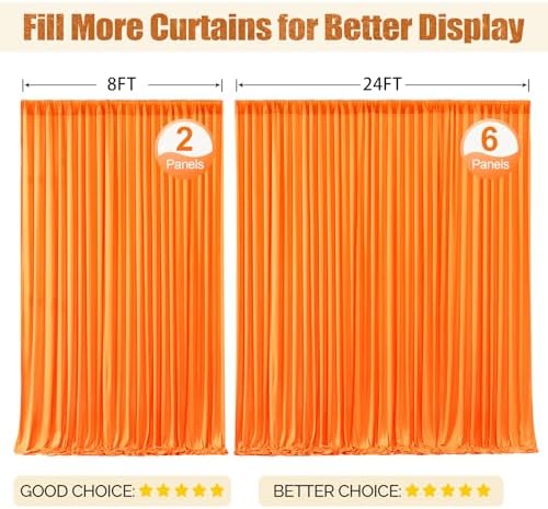 24x10FT Orange Backdrop Curtains for Wedding Parties, Wrinkle Free Polyester Photography Backdrop Drapes for Wedding Baby Shower Birthday Parties Stage Background Stand Decorations 4x10ft,6 Panels - Image 7