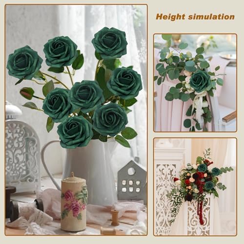 Artificial Flowers Realistic Roses, Real Looking Fake Roses with Stem for DIY Wedding Bouquets Centerpieces Bridal Shower Party Home Romantic Decorations (Peacock Green, Regular 3" - 200pcs) - Image 4