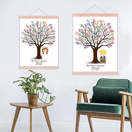 DIY Fingerprint Tree Baby Shower Sign in Guest Book with Wooden Hanger Personalized Commuion Baptism Birthday Gift for Boys Party Decorstions-80x120cm - Image 4