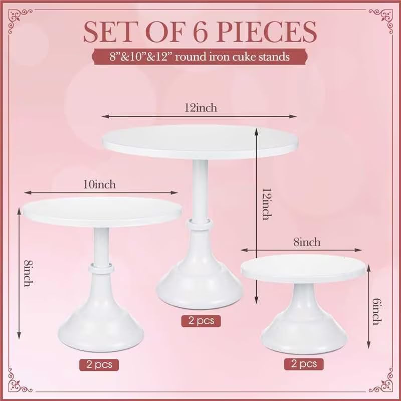 Umigy 6 Pcs White Cake Stand Sets for Dessert Table Display 8/10/12 Inch Metal Cake Stands Round Cupcake Holder for Wedding, Birthday, Party, Graduation, Baby Shower - Image 2