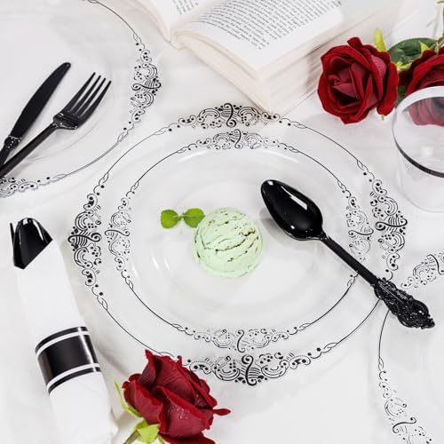 Hioasis 350 Pcs Clear Black Plates for Party - Image 6