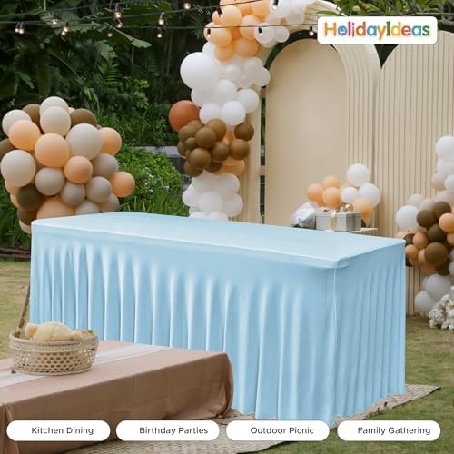 6 Pack Baby Blue Spandex Table Covers 6ft Rectangle Ruffle Skirts for Party - Image 5
