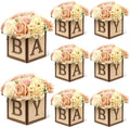 8 Set Baby Shower Centerpieces for Tables - 6 inch Wooden Boxes with Baby Letters Rustic Cube Planter Wood Blocks for Gender Reveal Party Favor (Brown) by ACMEE