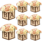 8 Set Baby Shower Centerpieces for Tables - 6 inch Wooden Boxes with Baby Letters Rustic Cube Planter Wood Blocks for Gender Reveal Party Favor (Brown) by ACMEE
