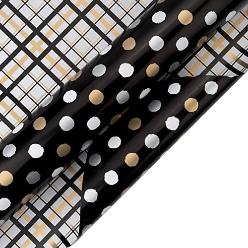 WRAPAHOLIC Reversible Wrapping Paper - 24 inch X 65.6 feet Jumbo Roll Black and Gold Design for Birthday, Holiday, Aniversary Wrap - Image 2