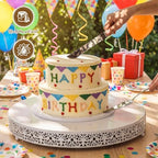 Wenqik 20 Inch White Cake Stand Metal Round with Cutter Spatula, Classic - Image 4