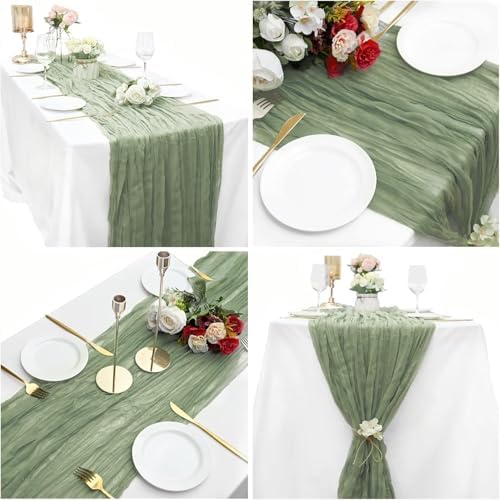 16 Pack Sage Green Cheesecloth Table Runner 10FT Boho Gauze Cheese Cloth Table Runner Long Rustic Sheer Table Runners for Wedding Bridal Baby Shower Birthday Party Table Decorations - Image 5