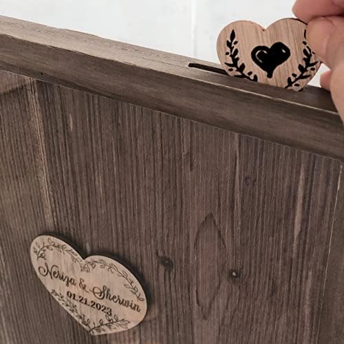 Y&K Homish Wedding Guest Book Alternative, Rustic Wedding Decorations for Reception, Favors for Guests 80 Hearts Green Wreath (Rustic Brown) - Image 4