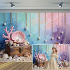 15x10ft Under The Sea Theme Backdrop for Photography Mermaid Princess Pink Shells Coral Pearl Ocean Background for Baby Shower Girls 1st 2nd Birthday Summer Party Decor Photo Props - Image 2