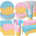LemonRoad 452 Pcs Ice Cream Party Decorations for 50 Disposable Ice Cream Cone Tableware Set Paper Plate Cup Napkin Tablecloth Fork Straw Spoon Supplies for Birthday Sweet Summer Baby Shower Dinner by Unknown
