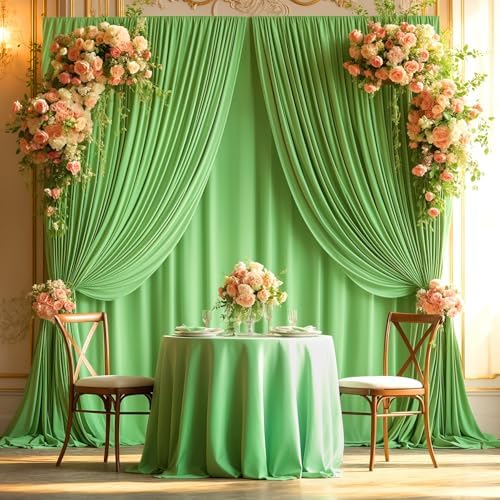 Sage Green Backdrop Curtain 8 Panels-Wrinkle-Free Green Curtains Polyester Photography Drapes for Baby Shower Birthday Party Photo Background Backdrop Stand- 32 X10FT (Sage Green) - Image 3