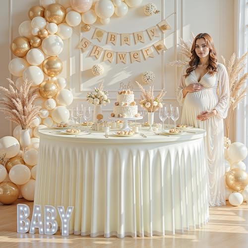 Ivory Tulle Tablecloths 60 Inch Spandex Round Table Cloths for Round Tables by WishCare