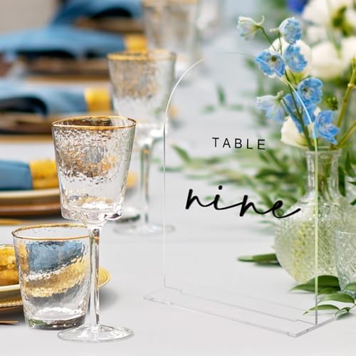 Clear Arch Acrylic Wedding Table Numbers 1-20 with Stands - Image 2