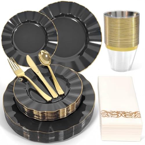 Glowserve 175 Piece Disposable Plastic Plates Dinnerware Set for 25 Guests by glowserve