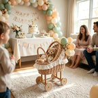 Vintage Wicker Baby Carriage Centerpiece with White Lace Trim (XL Wicker Carriage a) - Image 4