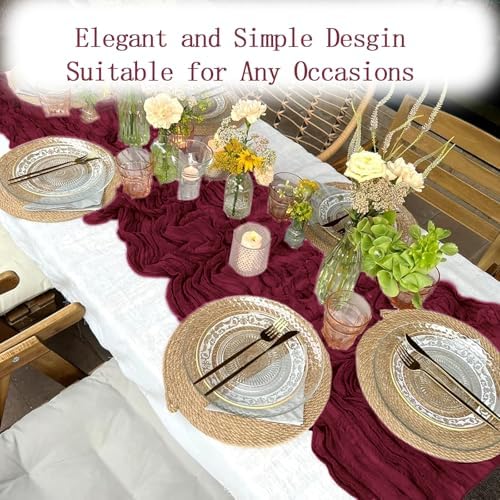 16 Pack Burgundy Cheesecloth Table Runner 20 x 120 inch Gauze Table Runners 10 FT Long,Semi Sheer Boho Cheese Cloth Fabric Table Runner Bulk for Party,Wedding,Baby Shower,Bridal Shower Decoration - Image 5