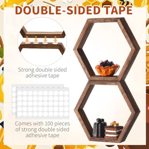 Gerrii Honey Comb Decorations 5 Size Wood Hexagon Shelves,Dark Brown,10 Pcs - Image 4