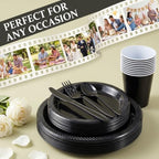 WELLIFE 210Pcs Black Plastic Plates,Black Disposable Plates for Party - Image 2