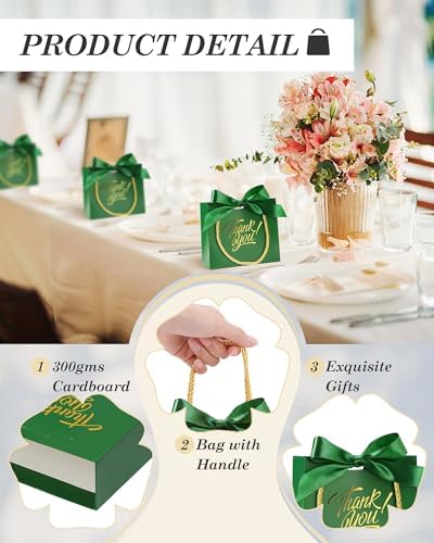 EQOREIIN 100 Pack Small Thank You Gift Bags with Handles & Ribbon, Green - Image 4