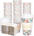 Whaline 50 Pcs Spring Wildflower Disposable Coffee Cups with Lids and Sleeves Watercolor Spring Floral Bloom Paper Drinking Cups for Birthday Wedding Baby Shower Supplies by Whaline