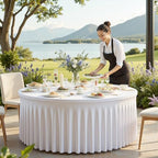 6 Pack White Round Spandex Tablecloths, 5FT/60In Stretchy Table Cloth with Skirt, Washable Fitted Tablecloth, Circle Wrinkle Free Table Cover for Wedding Party Birthday Outdoor Event - Image 2