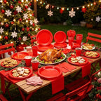 250Pcs Red Plastic Party Plates and Napkins Set for Birthday, Christmas - Image 4