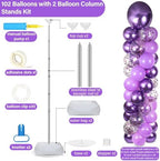 2 Sets Adjustable Balloon Column Stand Kit with Bases（Purple） - Image 2