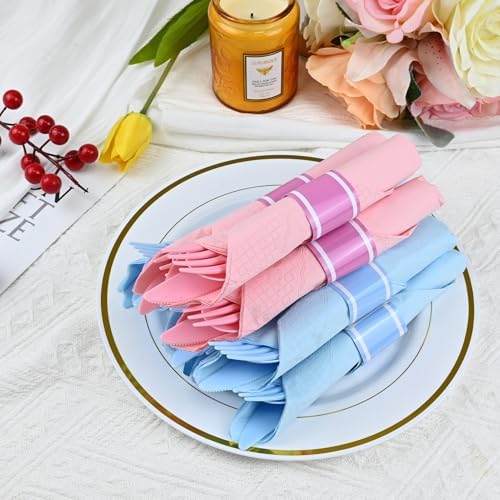 100Pack Pre Rolled Gender Reveal Cutlery Set with Napkins - Image 2