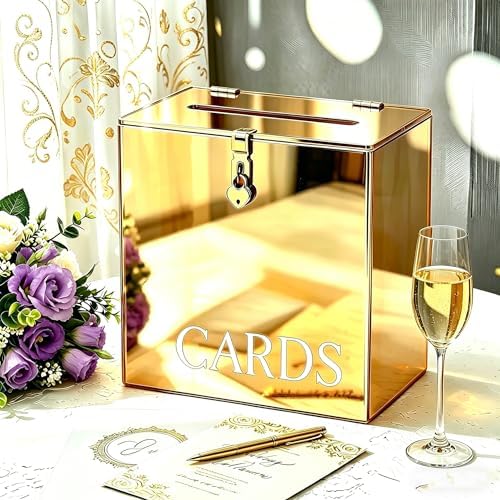 Gold Mirror Acrylic Wedding Card Box - Image 6