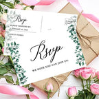 Andaz Press 56-Pack Personalized RSVP Postcards for Wedding Greenery Eucalyptus Leaves Cardstock Response Reply Cards for Bridal Shower Baby Shower Birthday Event Custom Date Return Address 4 x 6-Inch - Image 3
