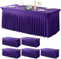 Wish Care 6 Pack Dark Purple Spandex Table Clothes for 6 Foot Rectangle Tables, 6FT Wrinkle Free Fitted Tablecloths Ruffles Design Table Cover for Party, Banquet, Wedding and Events by WishCare