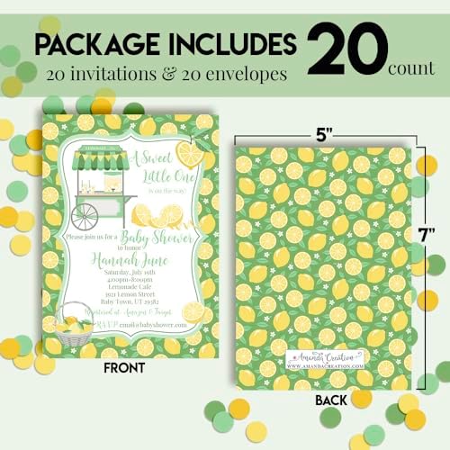 Custom Baby Shower Invites Lemon Gender Neutral Invitations for Boys or Girls, Pack of 20 5x7 Personalized Lemon Themed Invites with Envelopes - Unique Lemon Baby Shower Cards by AmandaCreation - Image 4
