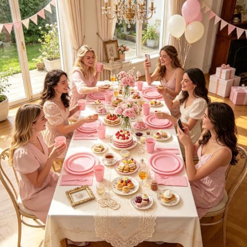 250Pcs Disposable Light Pink Plastic Plates and Napkins for Birthday Party - Image 5