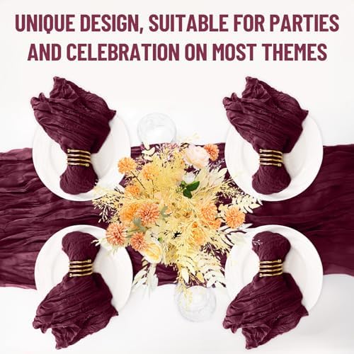Cupuamon 50 Pack Cheesecloth Napkins 20x20 Inch Dinner Table Napkins Boho Washable Rustic Gauze Napkins Bulk for Wedding Bridal Baby Shower Party Decor (Burgundy) - Image 7