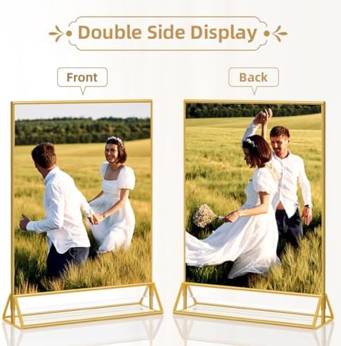 PPH-Sisy 8X10 Gold Frames Double Sided Acrylic Sign Holder Tabletop Picture Frames Vertical Display Stand for Photos Wedding School Home,Set of 6 - Image 5