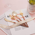 Lullaby 240PCS High End Gold Plastic Silverware with Wood Grain Handle - Image 5