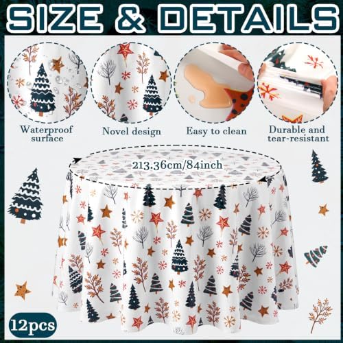 Ganeen 12 Pcs Christmas Tree Tablecloth Cartoon Colorful Red White Round - Image 2