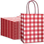 JarThenaAMCS 100Pcs Christmas Red White Checkered Kraft Paper Bag With Handles Gingham Treat Gift Bags Candy Goodie Bag for Baby Shower Birthday Party Favors Supplies by JarThenaAMCS