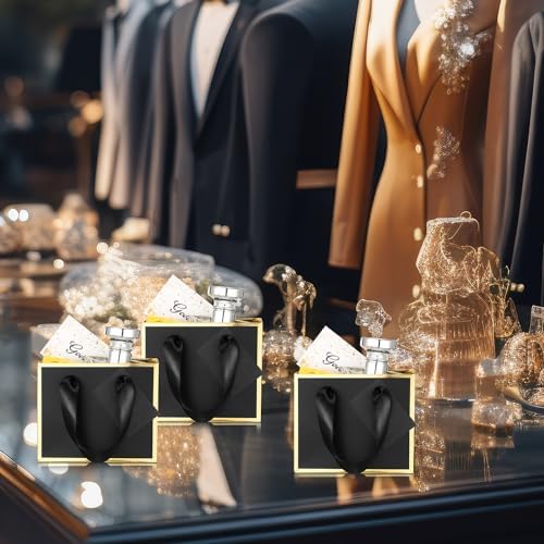 Yeaqee 100 Pcs Mini Metallic Paper Gift Bags with Handle, Black, Gold - Image 6