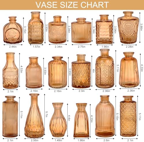 18pcs Amber Glass Bud Vase Set, Gold Small Flower Vases for Centerpieces - Image 2
