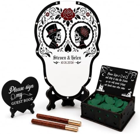 Gothic Wedding Guest Book Alternative, Halloween Skull Keepsake by Handmade