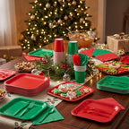 Vyntra 350 Pcs Red & Green Square Paper Plates and Napkins Set, Serves 50 - Image 4